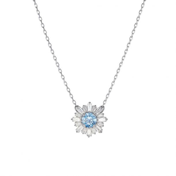Swarovski Crystal 125th Anniversary Sunshine Blue Pendant Necklace Rhodium Plated