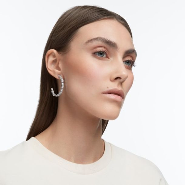 Swarovski Crystal Tennis Deluxe Mixed V Hoop Earrings REEDS Jewelers