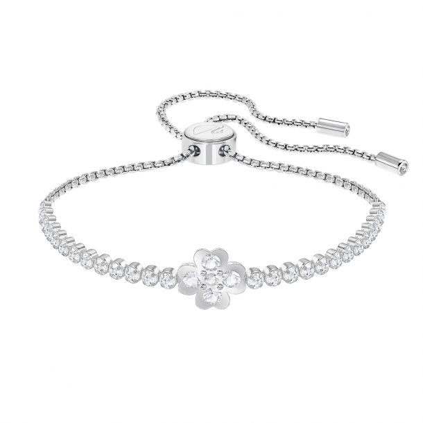 Swarovski Crystal White Rhodium Plated Subtle Clover Bolo Bracelet