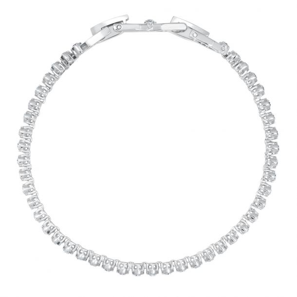 Emily Tennis bracelet, Round cut, White, Rhodium plated