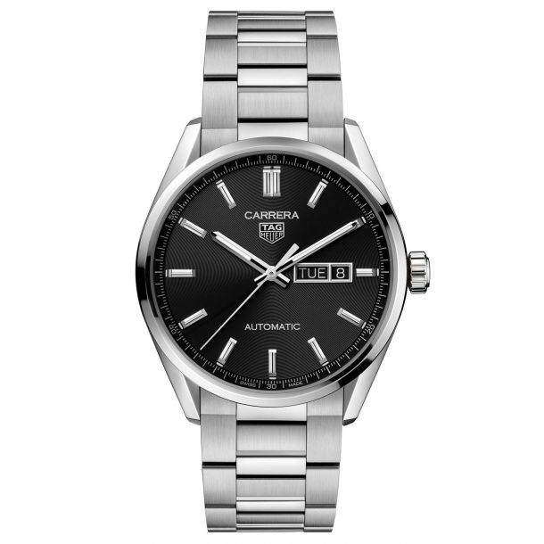 TAG Heuer CARRERA Calibre 5 Automatic Day Date Black Dial Stainless Steel Watch 41mm WBN2010.BA0640 REEDS Jewelers