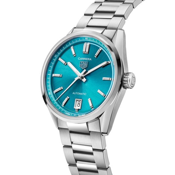 TAG Heuer CARRERA Date Turquoise Blue Dial Stainless Steel Watch