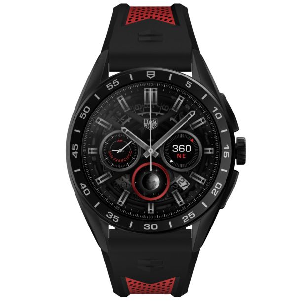 TAG Heuer Connected Caliber E4 Sport Edition Black and Red Rubber Strap Watch 45mm SBR8A80.EB0259 REEDS Jewelers