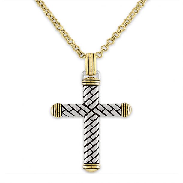 Textured Cross Gold Plated Sterling Silver Pendant Necklace REEDS Jewelers