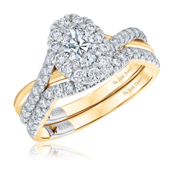 The Little Prince 1 1 4ctw Oval Diamond Halo Twist Yellow Gold Engagement and Wedding Band Bridal Set