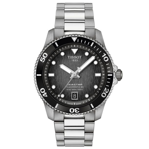 Tissot Seastar 1000 Powermatic 80 Grey black Dial Stainless Steel Bracelet Watch 40mm T1208071105100