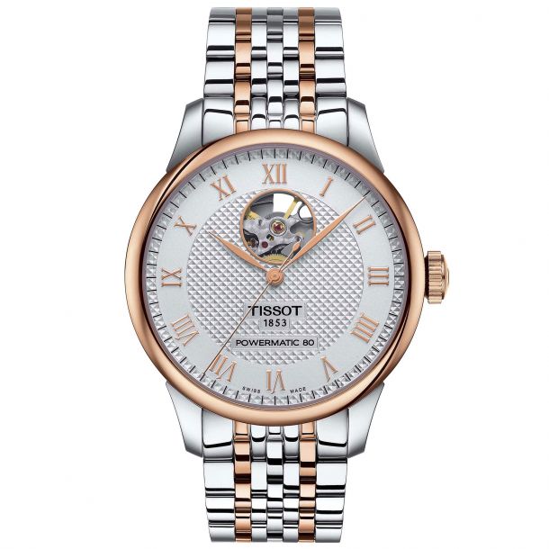 Tissot T Classic Le Locle Powermatic 80 Open Heart Silver Tone Dial Two Tone Stainless Steel Watch T0064072203302