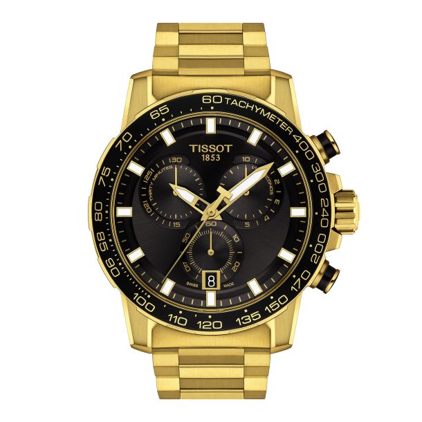 Tissot T Classic Supersport Chrono Black Dial and Yellow Gold PVD Coated Bracelet Watch 45.5mm T1256173305101