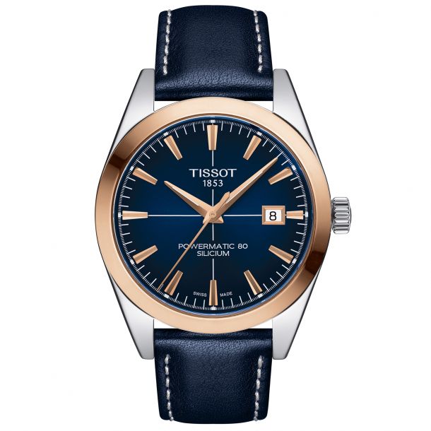 Tissot T Gold Gentleman Powermatic 80 Silicium Blue Leather Strap