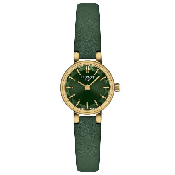 Tissot small ladies watch with green leather strap and green dial
