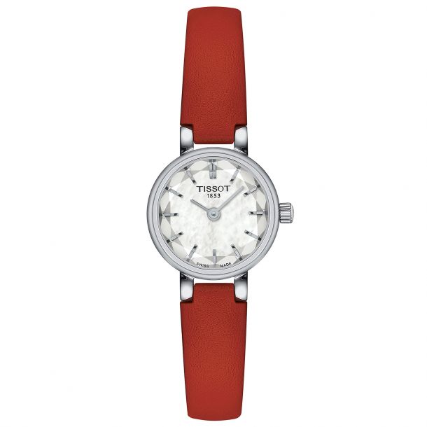 Tissot T Lady Lovey Round White Mother of Pearl Dial Red Leather