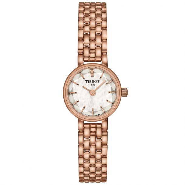 Tissot T Lady Lovey Round White Mother of Pearl Dial Rose Gold Tone Stainless Steel Watch 19.5mm T1400093311100