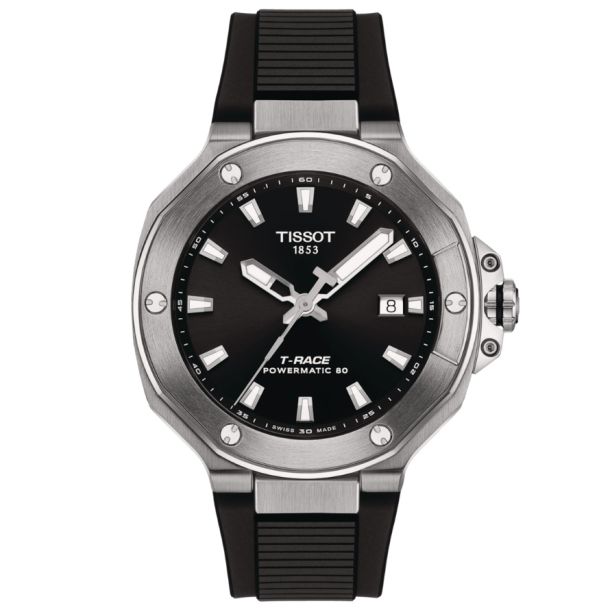 Tissot T Race Powermatic 80 Black Dial Black Silicone Strap Watch 41mm T1418071705100