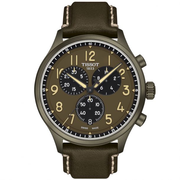 Tissot T Sport Chrono XL Khaki Dial Leather Strap Watch T1166173609200