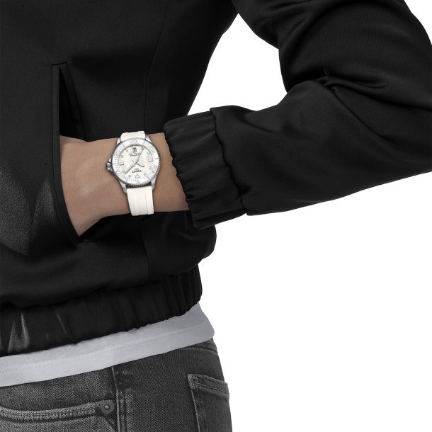 Tissot T Sport Seastar 1000 Quartz Diver Mother of Pearl Dial White Silicone Strap Watch 36mm T1202101711600
