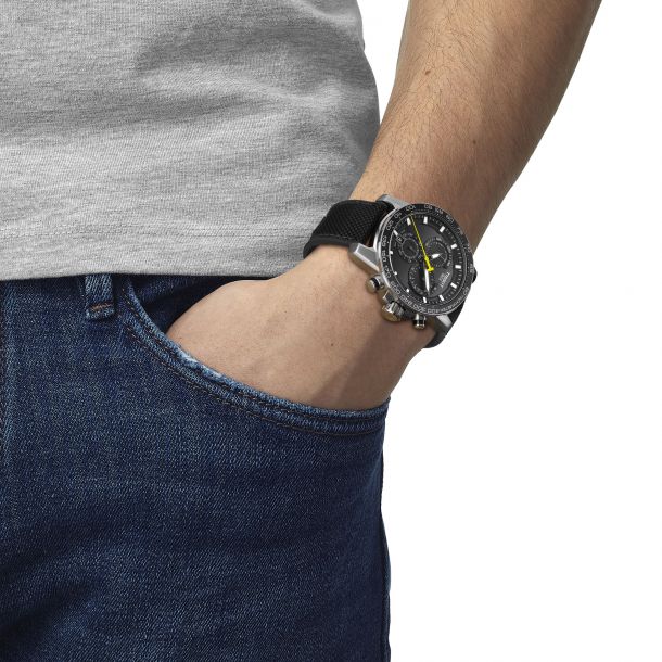 Tissot T Sport Supersport Quartz Chrono Black Leather Strap Watch