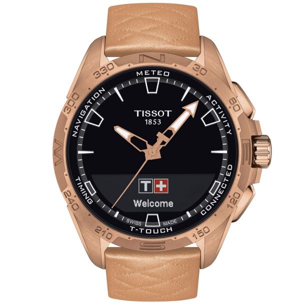 Tissot T Touch Connect Solar Rose Gold Tone Leather Strap Watch T1214204605100