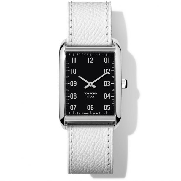 Tom Ford Large 001 Stainless Steel Case with White Pebble Grain Strap Watch | 30x44mm | |