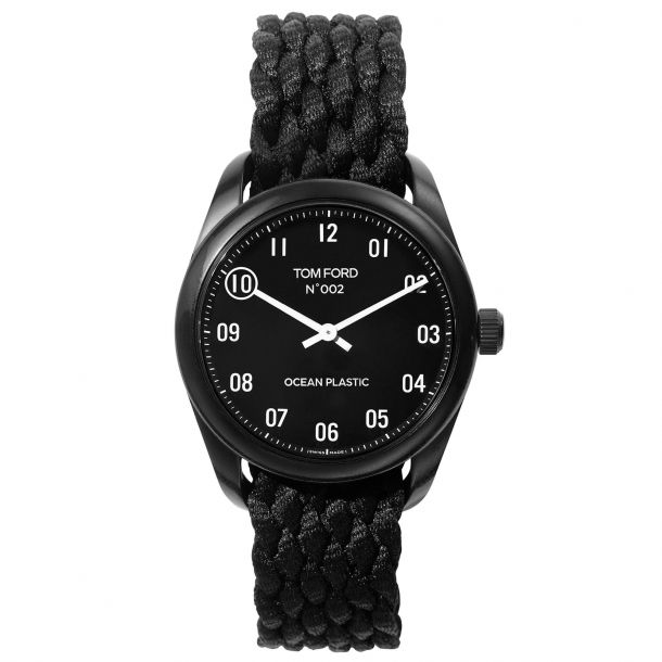 TOM FORD TF OCEAN PLASTIC ブラック時計 Tom Ford 002 Ocean Plastic Matte Black Braided Strap Watch | 40mm