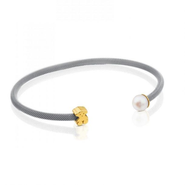 TOUS Bear and Pearl Thin Mesh Cuff Bracelet