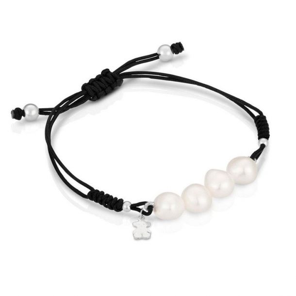 TOUS Bear Freshwater Cultured Pearl and Black Cord Bracelet | REEDS Jewelers