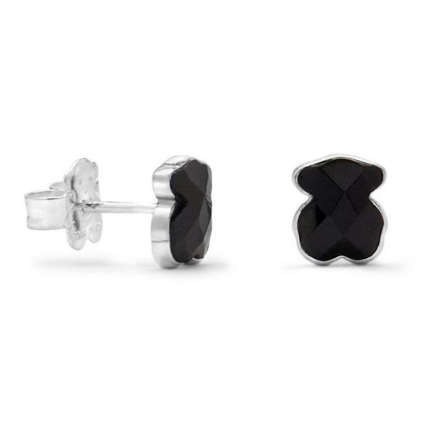 TOUS Black Onyx Bear Sterling Silver Stud Earrings 9mm
