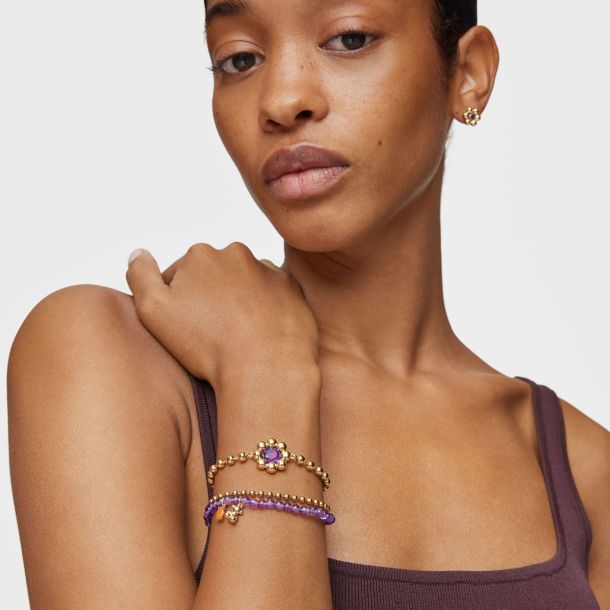 TOUS Bold Bear Amethyst and Carnelian Gold Plated Elastic Bracelet | REEDS  Jewelers