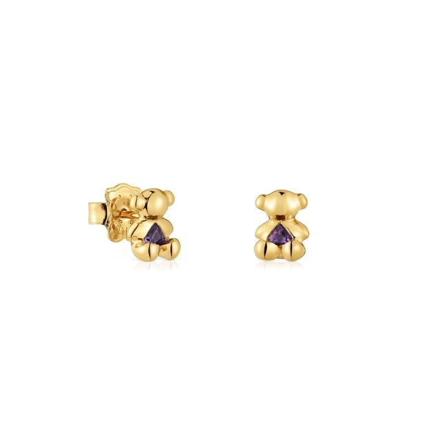 TOUS Bold Bear Amethyst Gold Plated Stud Earrings | REEDS Jewelers