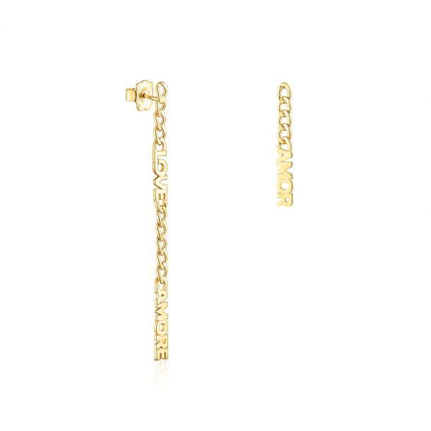 TOUS Crossword Amor Yellow Gold-Plated Chain Drop Earrings | REEDS Jewelers