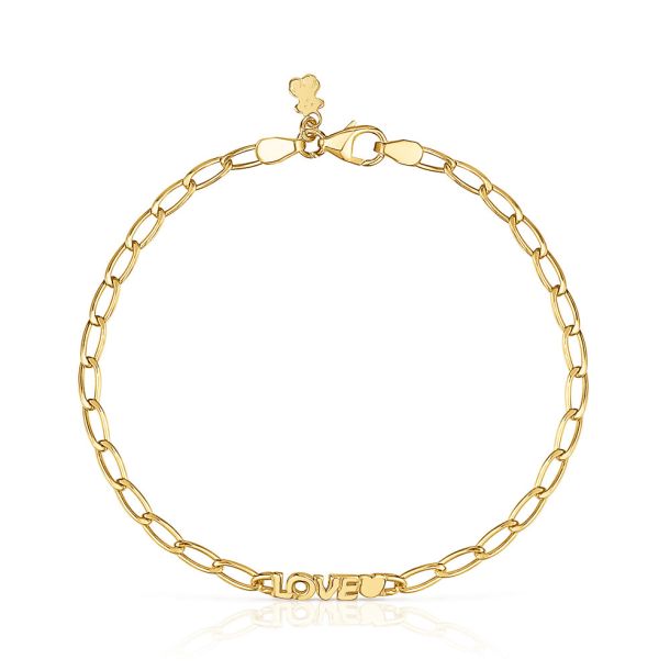 TOUS Crossword Yellow Gold-Plated Love Heart Bracelet | REEDS Jewelers