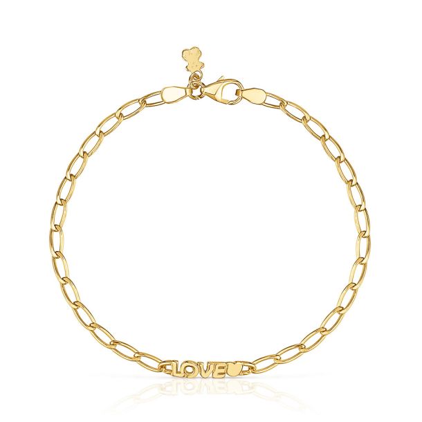 TOUS Crossword Yellow Gold Plated Love Heart Bracelet REEDS Jewelers