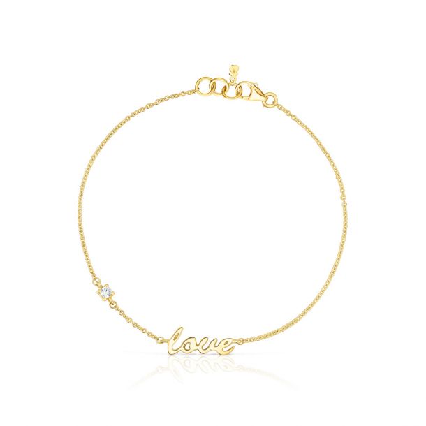 TOUS Crossword Yellow Gold and 1/20ct Diamond Love Bracelet | REEDS Jewelers