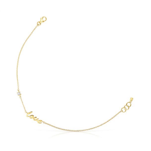 TOUS Crossword Yellow Gold and 1/20ct Diamond Love Bracelet | REEDS Jewelers
