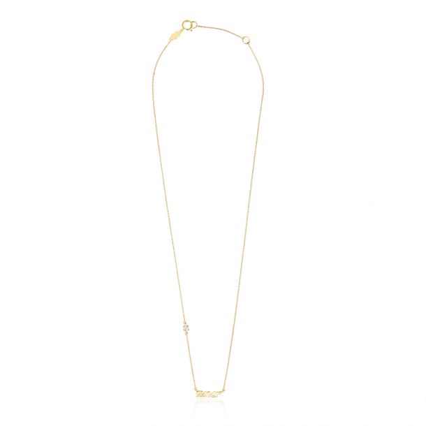 TOUS Crossword Yellow Gold and 1/20ct Diamond Love Necklace | REEDS Jewelers