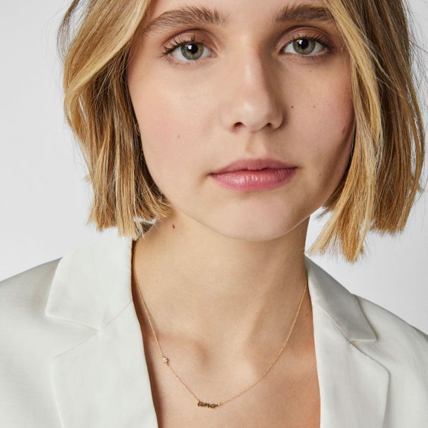 TOUS Crossword Yellow Gold and 1 20ct Diamond Love Necklace