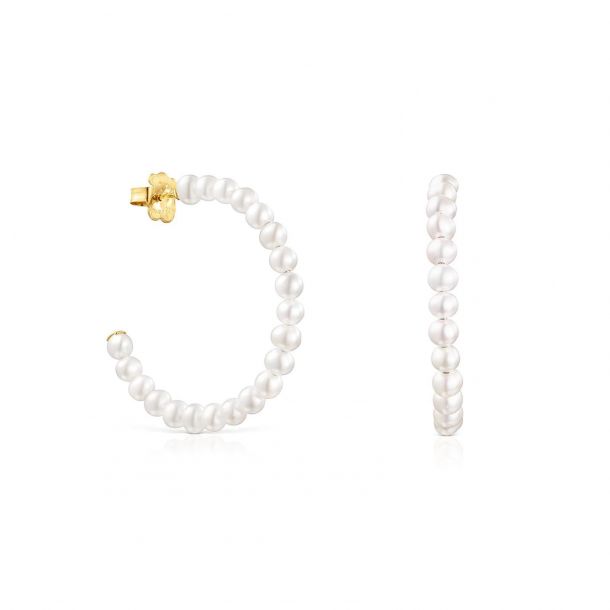 TOUS Gloss Pearl Hoop Earrings, 35mm | REEDS Jewelers