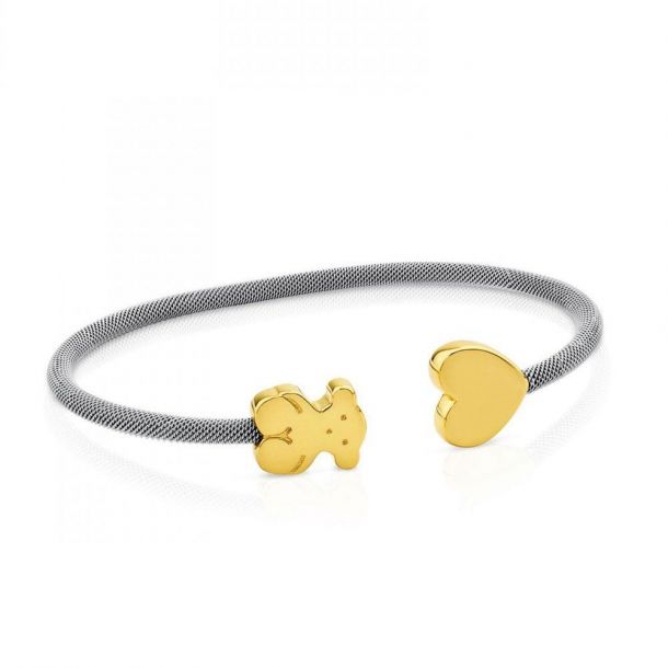 TOUS Gold and Steel Mesh Icon Bear Open Bracelet | REEDS Jewelers