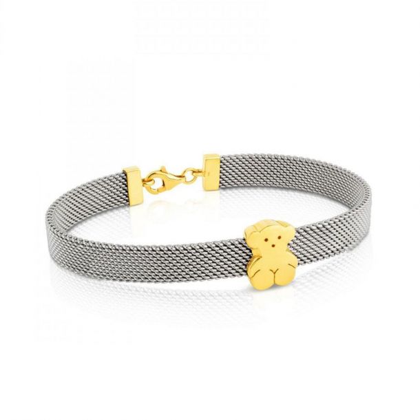 TOUS Gold and Steel Mesh Sweet Dolls Bear Bracelet | REEDS Jewelers
