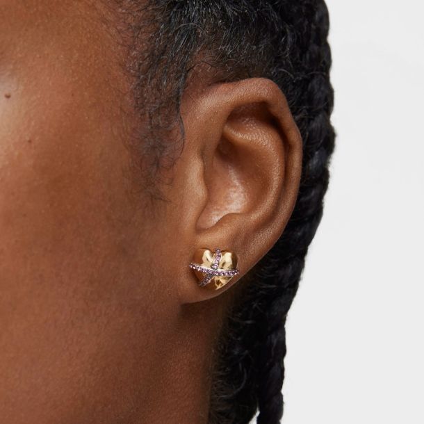 TOUS Lligat Rhodolite Gold Plated Heart Stud Earrings | REEDS Jewelers