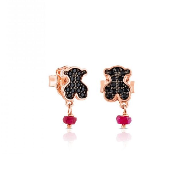 TOUS Motif Black Spinel and Ruby Bear Stud Earrings | REEDS Jewelers