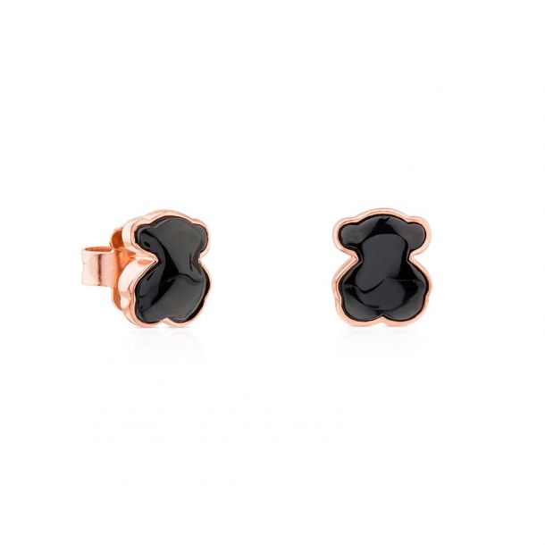 TOUS Motif Black Onyx Bear Rose Gold-Plated Earrings | REEDS Jewelers