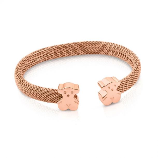 TOUS Small Bear Rose Gold Plated Mesh Cuff Bracelet