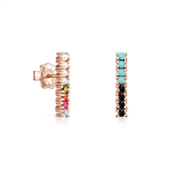 TOUS St. Valentine Rainbow Gemstone Vertical Bar Stud Earrings