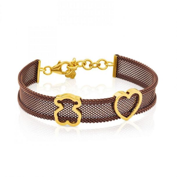 TOUS Steel and Gold-Plated Bear and Heart Mesh Bracelet | REEDS Jewelers