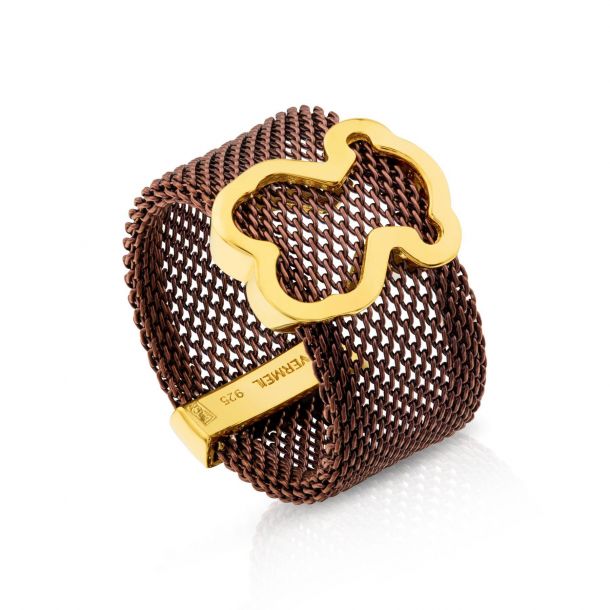 TOUS Steel and Gold-Plated Bear Mesh Ring - Size 7 | REEDS Jewelers
