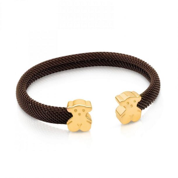 TOUS Steel and Yellow Gold-Plated Bear Mesh Cuff Bracelet | REEDS Jewelers