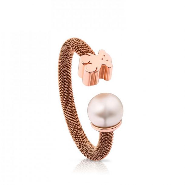 TOUS Steel and Rose Gold-Plated Bear Mesh Ring with Pearl- Size 6.5 | REEDS  Jewelers