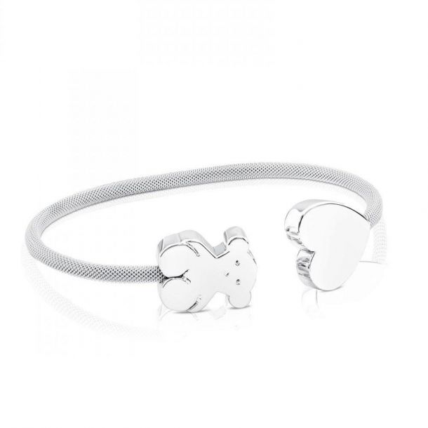 TOUS Sterling Silver Bear and Flower Mesh Cuff Bracelet | REEDS Jewelers