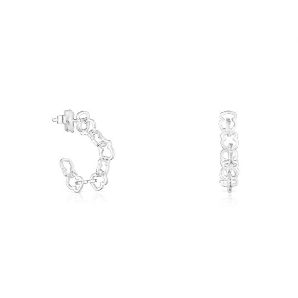 TOUS Sterling Silver Carrusel Bear Motif Hoop Earrings