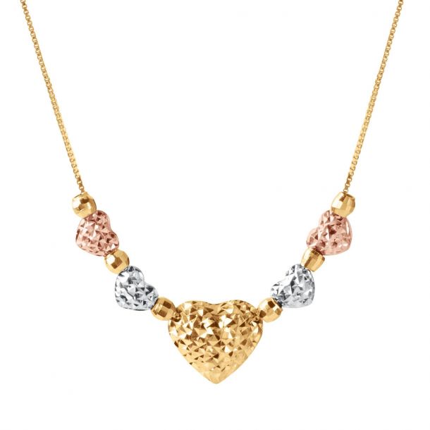 Tri Color Gold Heart Necklace